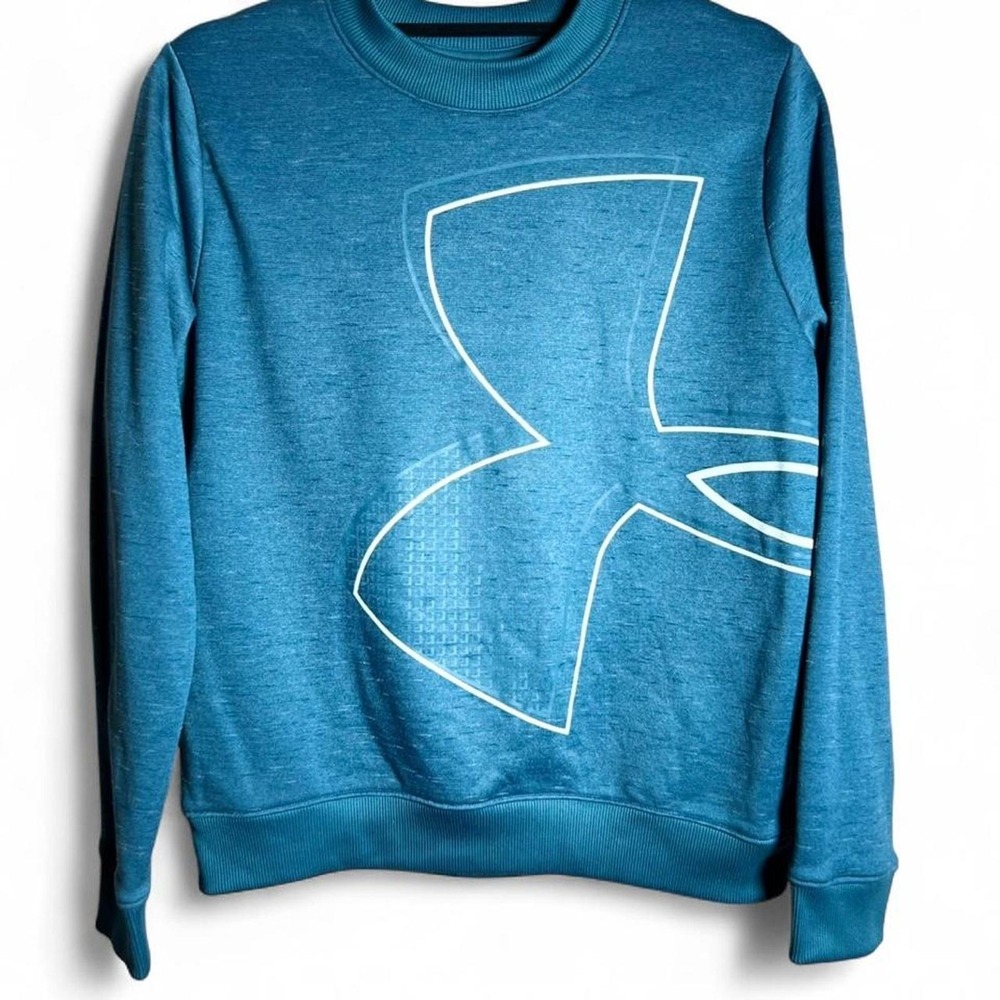 Under Armour ColdGear Sweatshirt Unisex Medium Teal Blue Embossed Logo Fleece MD